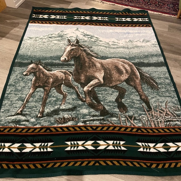 RESERVED!! Vintage Biederlack Fleece "wild horses" blanket - Picture 2 of 6